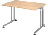 Schreibtisch Breno, manuelle Höheneinstellung, horizontaler Kabelkanal, B 1200 x T 800 x H 680-820 mm, Spanplatte & Stahl, Eiche/Silber