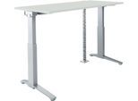 Schäfer Shop Genius Schreibtisch ERGOSTYLE S, elektrisch höhenverstellbar, C-Fuß, B 1600 mm, lichtgrau/alusilber, Memorymaster, Kabelschlange