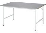 Rau Arbeitstisch Jerry, manuell höhenverstellbar, 25 mm MDF-Platte mit Edelstahlbelag, bis 300 kg, B 1500 x T 1000 x H 800-850 mm, silber/lichtgrau