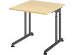 Schreibtisch Breno, manuelle Höheneinstellung, horizontaler Kabelkanal, B 800 x T 800 x H 680-820 mm, Spanplatte & Stahl, Ahorn/Graphit