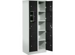 Verteilerschrank, mit Zentraltür, Abteilbreite innen 350 mm, Breite 700 mm, 10 Fächer, tiefschwarz
