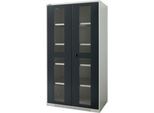 Schäfer Shop Genius Flügeltürenschrank FS, Stahl, Sichtfenster, Lüftungslöcher, B 1055 x T 620 x H 1950 mm, 5 OH, Lichtgrau/Anthrazitgrau, bis 500 kg