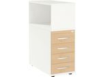 Schäfer Shop Select Anstellcontainer LOGIN, mit Aufsatzregal, 4 Schübe, B 409 x T 800 x H 1120 mm, Holz, abschließbar, weiß/Ahorn