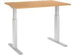 Schäfer Shop Select Schreibtisch ERGO-T, elektrisch höhenverstellbar, Rechteck, T-Fuß, B 1200 x T 800 x H 725-1185 mm, Buche-Dekor/weißaluminium