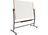 Mobiles Whiteboard Rocada Natural, drehbar, magnethaftend, Ablageschale, Stahl auf Holz, B 1500 x H 1000 mm