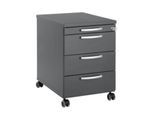 Rollcontainer 1333, 3 Schübe & 1 Utensilienauszug, abschließbar, runde Griffe, Holz/Stahl/Kunststoff, B 434 x T 800 x H 613 mm, graphit