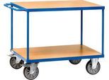 Tischwagen, Stahl/Holz, 2 Etagen, L 850 x B 500 mm, bis 500 kg, brillantblau/Buchedekor