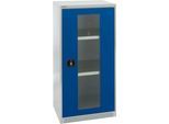 Schäfer Shop Genius Sichttürschrank FS, 3 OH, abschließbar, 2 Fachböden, bis 250 kg, B 545 mm, Stahl, lichtgrau RAL 7035/enzianblau RAL 5010