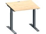 Schäfer Shop Genius Schreibtisch MODENA FLEX, Quadrat, T-Fuß Rechteckrohr, B 800 x T 800 x H 650-850 mm, Ahorn/anthrazit