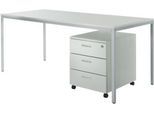 Schreibtisch und Rollcontainer PROPLANA Komplettangebot , lichtgrau/weißalu