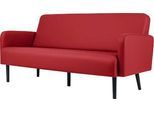 Dreisitzer Sofa meet by Paperflow LISBOA, desinfektionsmittelbeständiger Kunstlederbezug rot, Fußgestell schwarz, B 1760 x T 815 x H 830 mm