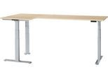 Schäfer Shop Genius Winkelschreibtisch Modena Flex, elektrisch höhenverstellbar, 90° Winkel beidseitig, B 2000 x T 1600 mm, Ahorn/weißaluminium