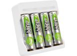 Akkuladegerät für Batterien Ansmann Basic IV, für 1-4x AA/AAA, USB-Eingang inkl. Kabel, inkl. 4x AA Akkus, B 75 × T 66 × H 25,2 mm, weiß