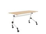 Klappbarer Schreibtisch, mit 4 feststellbaren Rollen, Rechteck, Rundrohr, B 1400 x T 600 x H 720 mm, Ahorn-Dekor/weiß