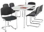 Sparset Freischwinger ISO Swing, stapelbar, Bezug schwarz, Sitzmaße B 430 x T 420 x H 470 mm, 6 Stück + Konferenztisch, lichtgrau, B 1600 x T 800 x H 720 mm