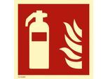 moedel Brandschutzzeichen „Feuerlöscher“, nach ISO 7010 F001, Folie selbstklebend, langnachleuchtend, B 148 x H 148 mm
