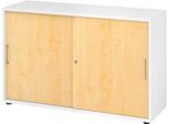Schiebetürschrank Breno, abschließbar, Spanplatte, melaminharzbeschichtet, B 1200 x T 400 x H 748 mm, 2 Ordnerhöhen, weiß/Ahorn