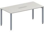 Schäfer Shop Genius Konferenztisch MODENA FLEX, 6-fach Anschluss, Rechteck, 4-Fuß Quadratrohr, B 1600 x T 800 x H 720-840 mm, lichtgrau/weißalu