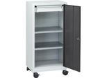 Werkzeugschrank mit Rollen, Flügeltür, 2 Böden, 1 Schub, B 500 x T 500 x H 1000 mm, abschließbar, lichtgrau/anthrazit
