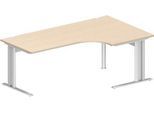 Schäfer Shop Pure Winkelschreibtisch PLANOVA BASIC, 90° Winkel rechts, C-Fuß, B 2000 x T 1200/800 x H 717 mm, Ahorn/weiß + Kabelkanal