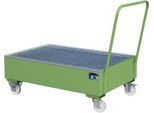 Stahl-Auffangwanne mit Rollen+Griff, 1200 x 800 mm, grün RAL 6011