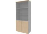 Schrank ARLON OFFICE, 5 Ordnerhöhen, 2 Glastüren, 2 Melamintüren, H 2000 mm, Eiche-Dekor/alu