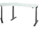 Schäfer Shop Select Winkelschreibtisch ERGO-T 2.0, elektrisch höhenverstellbar, 135° Winkel links, T-Fuß, B 2185 mm, lichtgrau/anthrazit