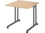 Schreibtisch Breno, manuelle Höheneinstellung, horizontaler Kabelkanal, B 800 x T 800 x H 680-820 mm, Spanplatte & Stahl, Eiche/Graphit
