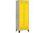 Schäfer Shop Genius Kleiderspind mit Füßen, 2 Abteile, Zylinderschloss, weißaluminium RAL 9016/gelb