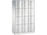 C+P Schließfachschrank Resisto, 3 Abteile, 12 Fächer, B 1148 x T 540 x H 1950 mm, Lichtgrau/Lichtgrau