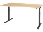 Schäfer Shop Select Schreibtisch ERGO-T 2.0, elektrisch höhenverstellbar, Freiform Ansatz links, T-Fuß, B 1800 x H 715-1205 mm, Ahorn/anthrazit