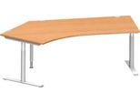 Schäfer Shop Genius Winkelschreibtisch MODENA FLEX 135°, T-Fuß-Rundrohr, B 2165 mm, Ansatz links, Buche/weißalu