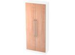 Aktenschrank TARVIS, mit Griff ohne Schloss, 5 Ordnerhöhen, B 800 x T 420 x H 2004 mm, weiß/Nussbaum-Dekor