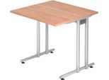Schreibtisch JENA, C-Fuß, Rechteck, B 800 x T 800 x H 720 mm, Gestell alusilber, Nussbaum-Dekor
