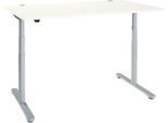Schreibtisch, zweistufig elektrisch höhenverstellbar, T-Fuß Rundrohr, B 1600 x T 800 x H 634-1294 mm, weiß/weißaluminium