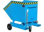 Späne-Kippbehälter Bauer SKW-ET 400, Stahl, blau, B 1320 x T 900 x H 1090 mm, 400 l, bis 300 kg, Rollen, manuelles Kippen, mit Einfahrttaschen