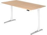 Schreibtisch TOPAS LINE, elektrisch höhenverstellbar, C-Fuß, B 2000 x T 1000 x H 650-1300 mm, Eiche/weißaluminium + Memoryschalter, Kabelkanal