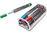 Whiteboardmarker Pentel Maxiflo Flex-Feel, Rundspitze mit variabler Strichstärke, Pumpsystem, farbsortiertes 4er-Set mit Halterung, Magnet & Schwamm