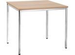 Konferenztisch, bis 4 Personen, Quadrat, 4-Fuß Quadratrohr, B 800 x T 800 x H 720 mm, Buche/chromsilber