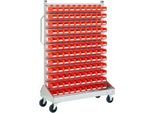 Sichtrollwagen f. Sichtlagerkästen, einseitig, B 1130 x T 510 x H 1705 mm, 120 x 0,7 l rot