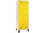 Schäfer Shop Genius Kleiderspind mit Füßen, 2 Abteile, 300 mm Abteilbreite, Sicherheitsdrehriegelverschluss, rapsgelb