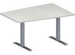 Schäfer Shop Genius Konferenztisch MODENA FLEX, Tonne, T-Fuß Rechteckrohr, B 1400 x T 1000 x H 650-850 mm, lichtgrau/weißaluminium RAL 9006