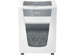 Leitz IQ Office Pro Aktenvernichter P5+, Super-Mikroschnitt 2 x 5 mm, 30 l, 7 Blatt Schnittleistung, Anti-Papierstau-Technologie, mit Rollen, weiß