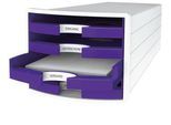 Schubladenbox HAN Impuls 2.0, 4 Schubladen, Format A4, stapelbar, offen, weiß/lila