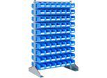 Ständerregal zweiseitig, B 1130 x T 700 x H 1885 mm, 140 x 3 l, blau