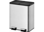 EKO Treteimer Essential Recycler, 2 x 20 Liter, Edelstahl, fingerabdrucksicher, Stay-open-Funktion, B 463 x T 332 x H 592 mm, silber/schwarz