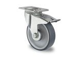 CASCOO Lenkrolle P2V2, mit Totalfeststeller, Rad-ø 160 mm x B 40 mm, Polypropylen-Felge, Elastomer-Lauffläche, grau, Rollenlager, bis 200 kg