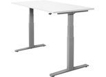 Schäfer Shop Select Schreibtisch SET UP, elektrisch höhenverstellbar, Rechteck, T-Fuß, B 1600 x T 800 x H 645-1290 mm, weiß/weißaluminium