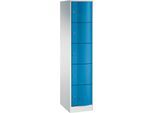 C+P Schließfachschrank Resisto, 1 Abteil, 5 Fächer, B 396 x T 540 x H 1950 mm, Lichtgrau/Lichtblau