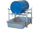 Fassregal TYP 400 Variante 1 CEMO, mit GFK-Auffangwanne, für 2 x 60 I Fässer oder 1 x 200 I Fass, m. Fassauflage, L 990 x B 1280 x H 840 mm